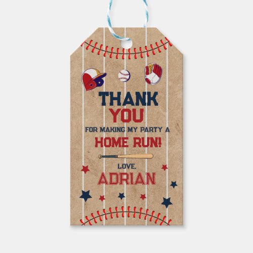 Baseball favor thank you Birthday Gift Tags