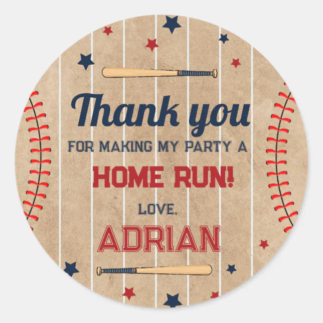 Baseball Favor thank you First Birthday Party Classic Round Sticker ...