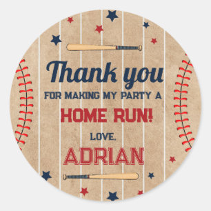Baseball Favor thank you  First Birthday Party Classic Round Sticker