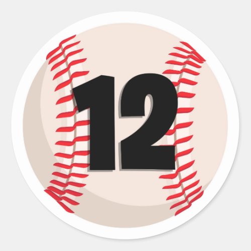 Baseball Favorite Number 12 Classic Round Sticker