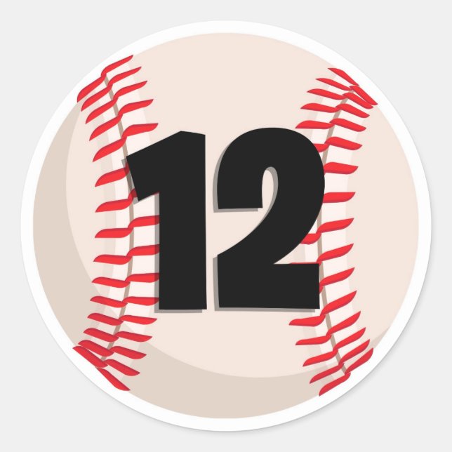 Baseball Favorite Number #12 Classic Round Sticker (Front)