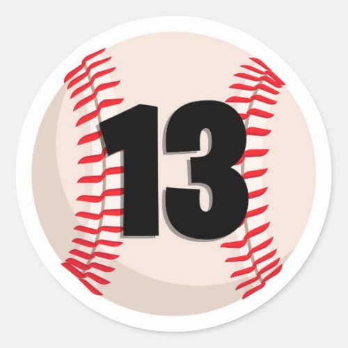Baseball Favorite Number 13 Classic Round Sticker