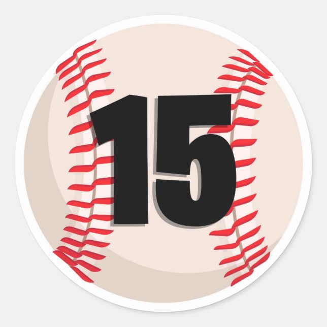 Baseball Favorite Number #15 Classic Round Sticker (Front)