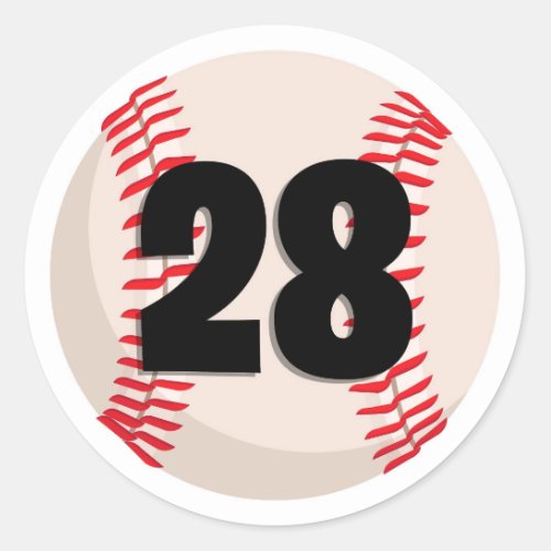 Baseball Favorite Number 28 Classic Round Sticker