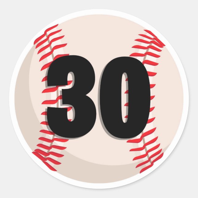 Baseball Favorite Number #30 Classic Round Sticker (Front)