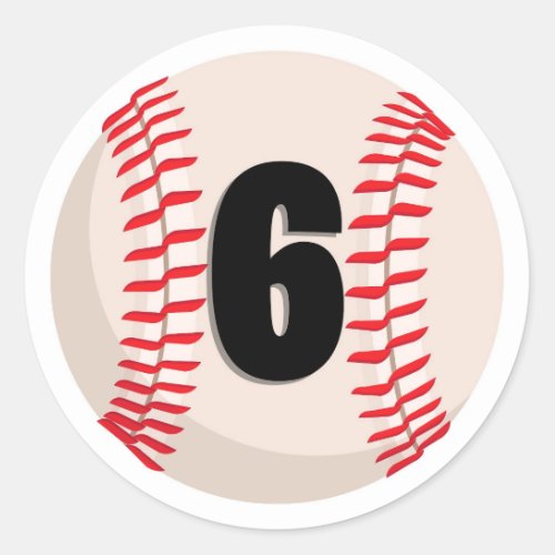 Baseball Favorite Number 6 Classic Round Sticker