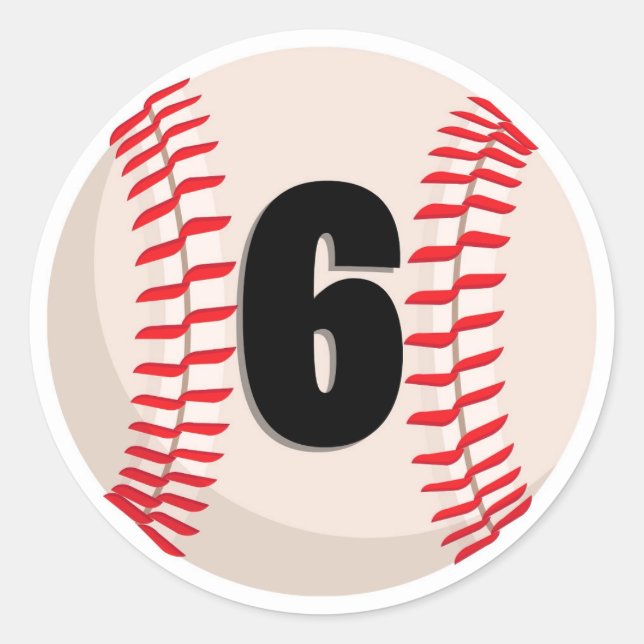 Baseball Favorite Number #6 Classic Round Sticker (Front)
