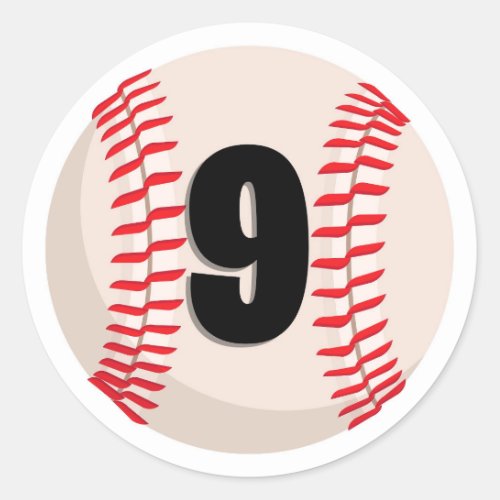 Baseball Favorite Number 9 Classic Round Sticker