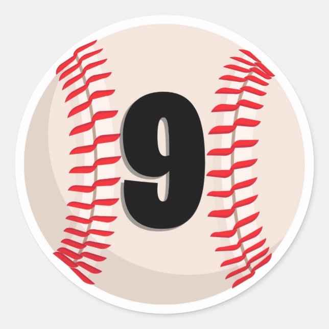 Baseball Favorite Number #9 Classic Round Sticker (Front)