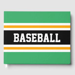 BASEBALL Festive Bright Green Orange Black Stripes Guest Book