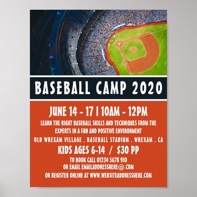 Baseball Field, Baseball Camp Advertising Poster (Front)