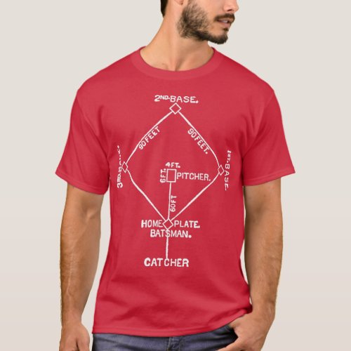 Baseball Field Diamond 1st Base Home Plate Drawing T_Shirt