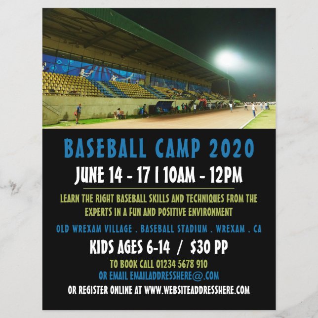 Baseball Field Landscape, Baseball Camp Advert Flyer (Front)