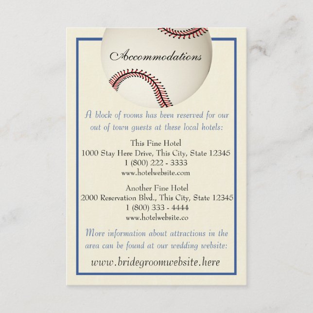 Baseball Field Pass Wedding Information Card (Front)