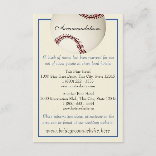 Baseball Field Pass Wedding Information Card