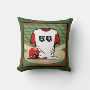 Baseball Field  Red Jersey Custom  Number Throw Pillow