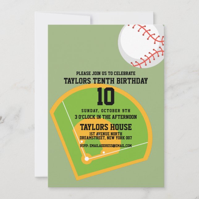 Baseball Field Sports Custom Birthday Party Invitation (Front)