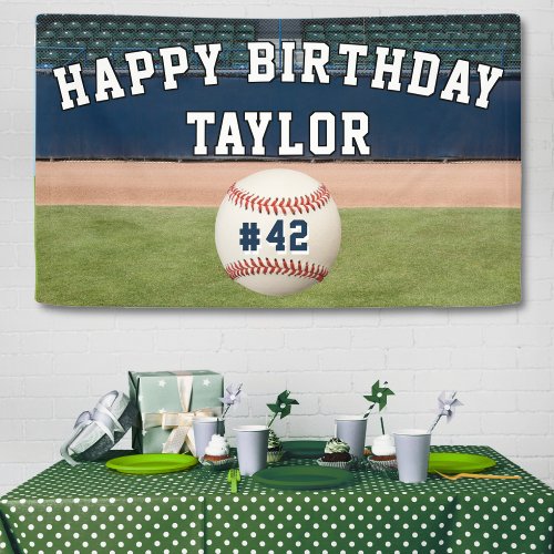 Baseball Field Team Number Sports Happy Birthday Banner