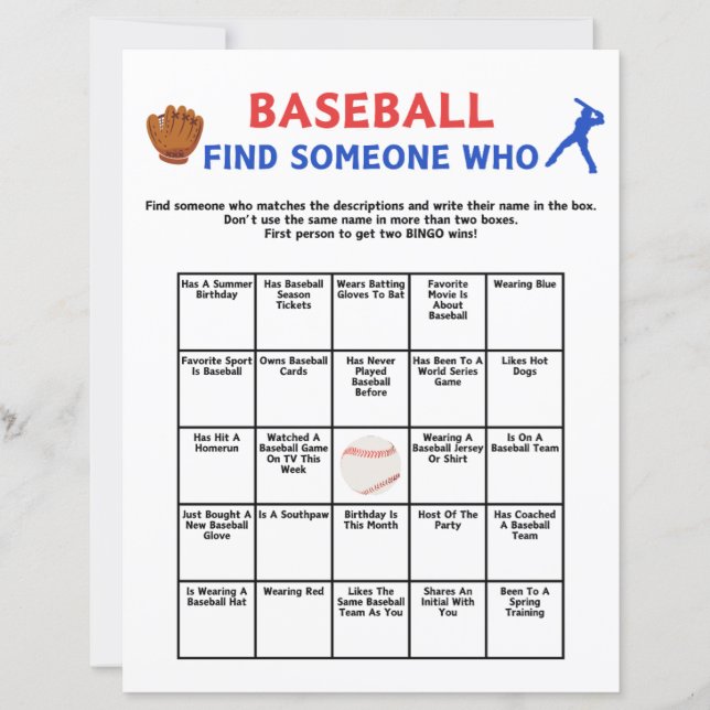 Baseball Find Someone Who Game (Front)