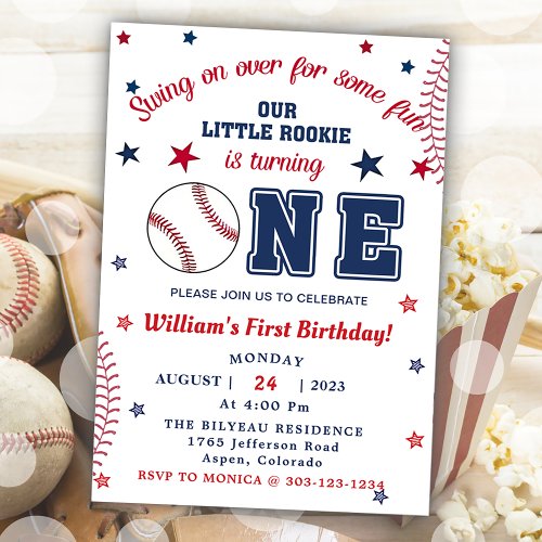  Baseball First 1st Birthday Party  Invitation