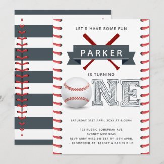Baseball First Birthday Boy Invitation