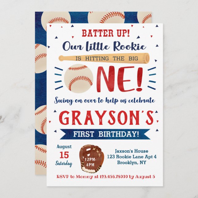 Baseball First Birthday Invitations (Front/Back)
