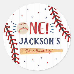Baseball First Birthday Party Favor Stickers