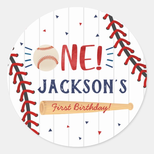 Baseball First Birthday Party Favor Stickers (Front)
