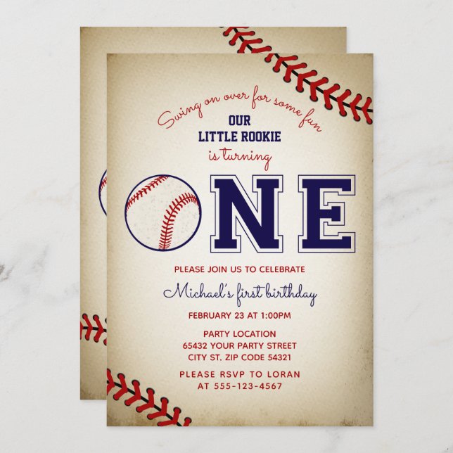 Baseball First Birthday Party Invitation (Front/Back)