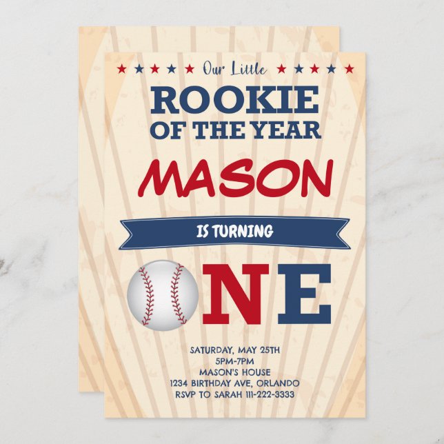 Baseball First Birthday Party Invitation (Front/Back)