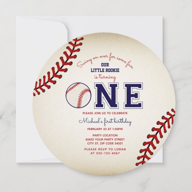 Baseball First Birthday Party Invitation (Front)