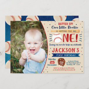 Baseball First Birthday Party Invitations