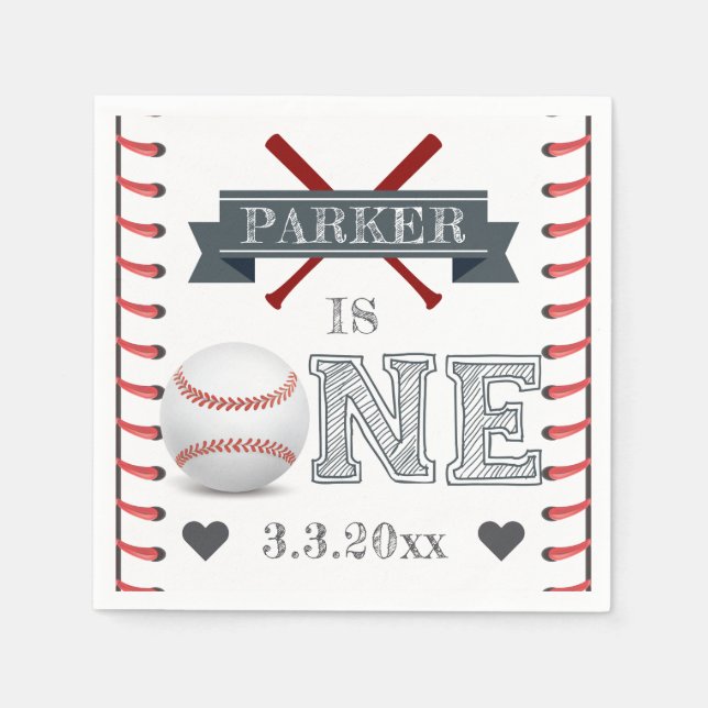 Baseball First Birthday Personalized Napkins (Front)
