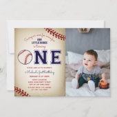 Baseball First Birthday Photo Invitation (Front)