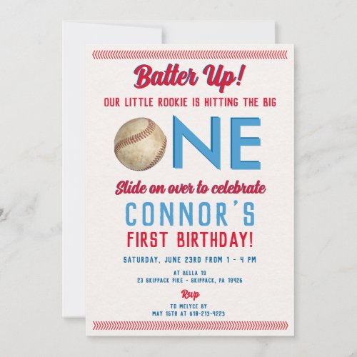 baseball first birthday printed or digital invitation