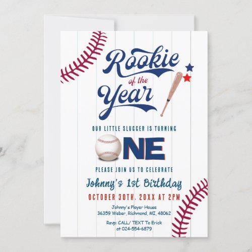 Baseball First Birthday Rookie of The year Invitation