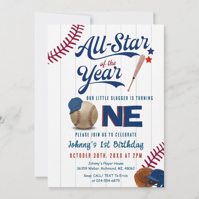 Baseball First Birthday Rookie of The year Invitation (Front)