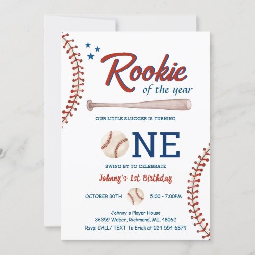 Baseball First Birthday Rookie of The year photo Invitation