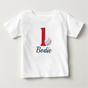 Baseball First Birthday Shirt with Number One- Red