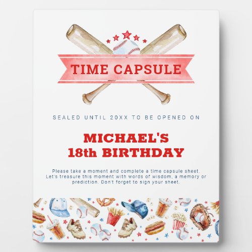 Baseball First Birthday Time Capsule Plaque