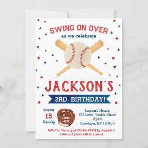 Baseball First Second Third Birthday Invitations