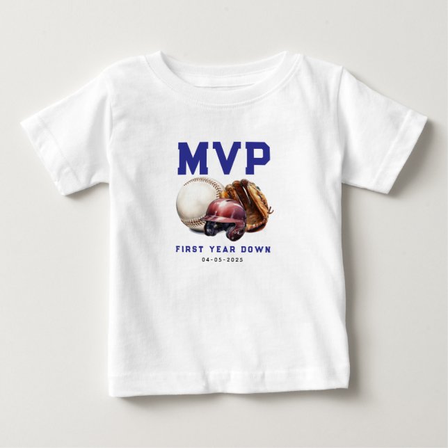Baseball First Year Down 1st Birthday Baby T-Shirt (Front)