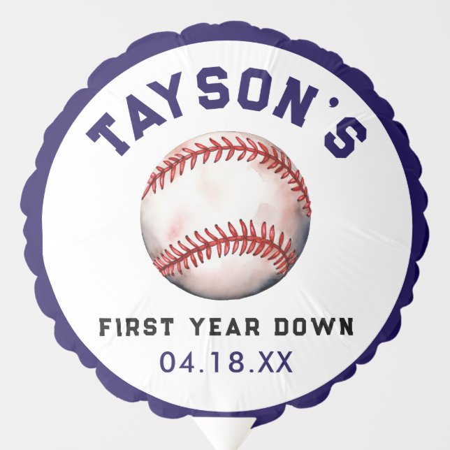 Baseball First Year Down 1st Birthday Balloon (Front)