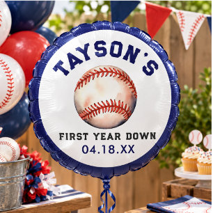 Baseball First Year Down 1st Birthday Balloon