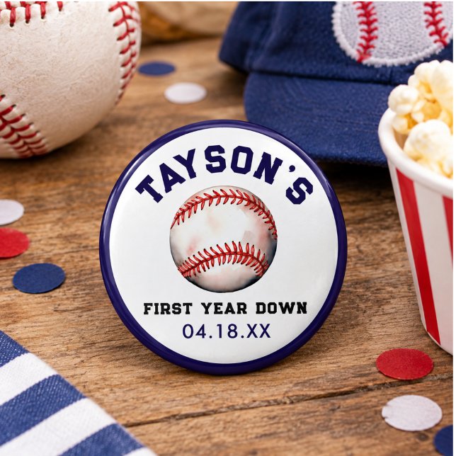 Baseball First Year Down 1st Birthday Button (Baseball First Year Down 1st Birthday Button)