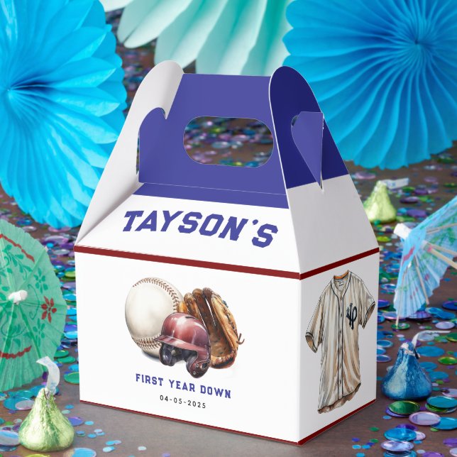 Baseball First Year Down 1st Birthday Favor Boxes (Party)