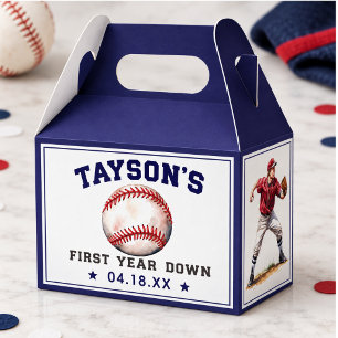 Baseball First Year Down 1st Birthday Favor Boxes