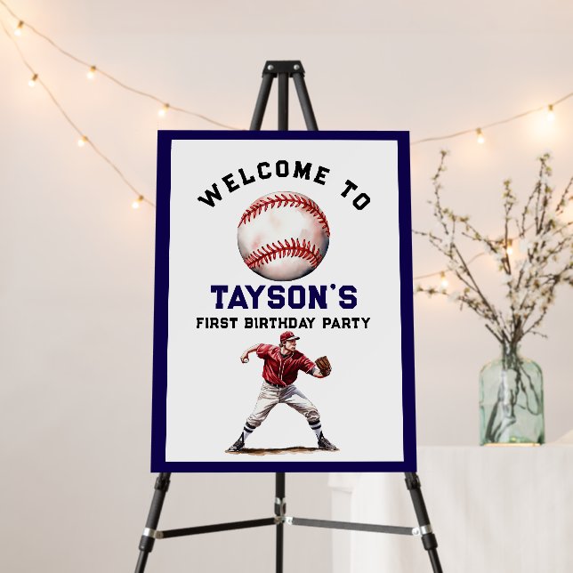 Baseball First Year Down 1st Birthday  Foam Board (In Situ (Stand))