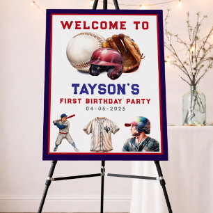 Baseball First Year Down 1st Birthday Foam Board