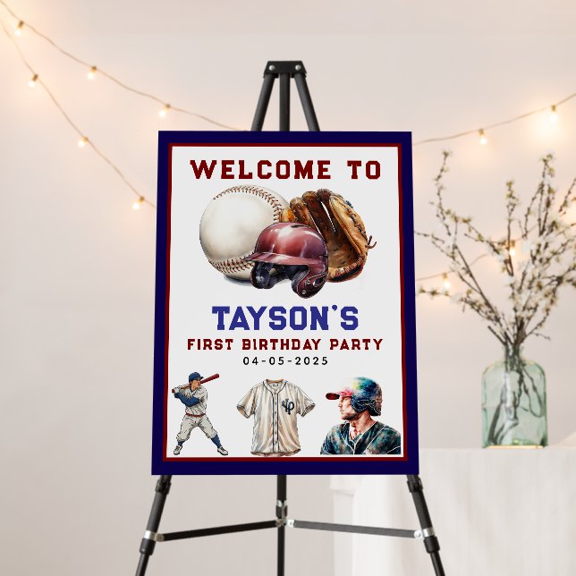 Baseball First Year Down 1st Birthday Foam Board (In Situ (Stand))